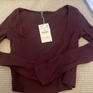 Zara quare neck purple long sleeve